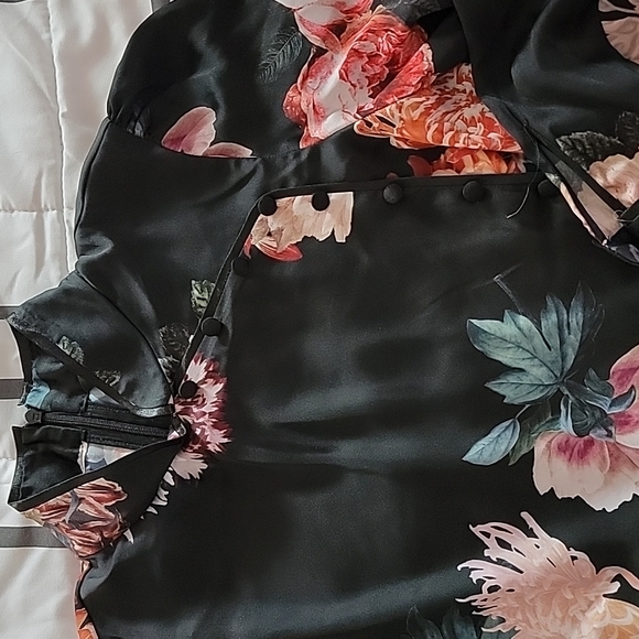 X SMALL Zara Chinese Style Silk Floral Dress - Picture 3 of 8